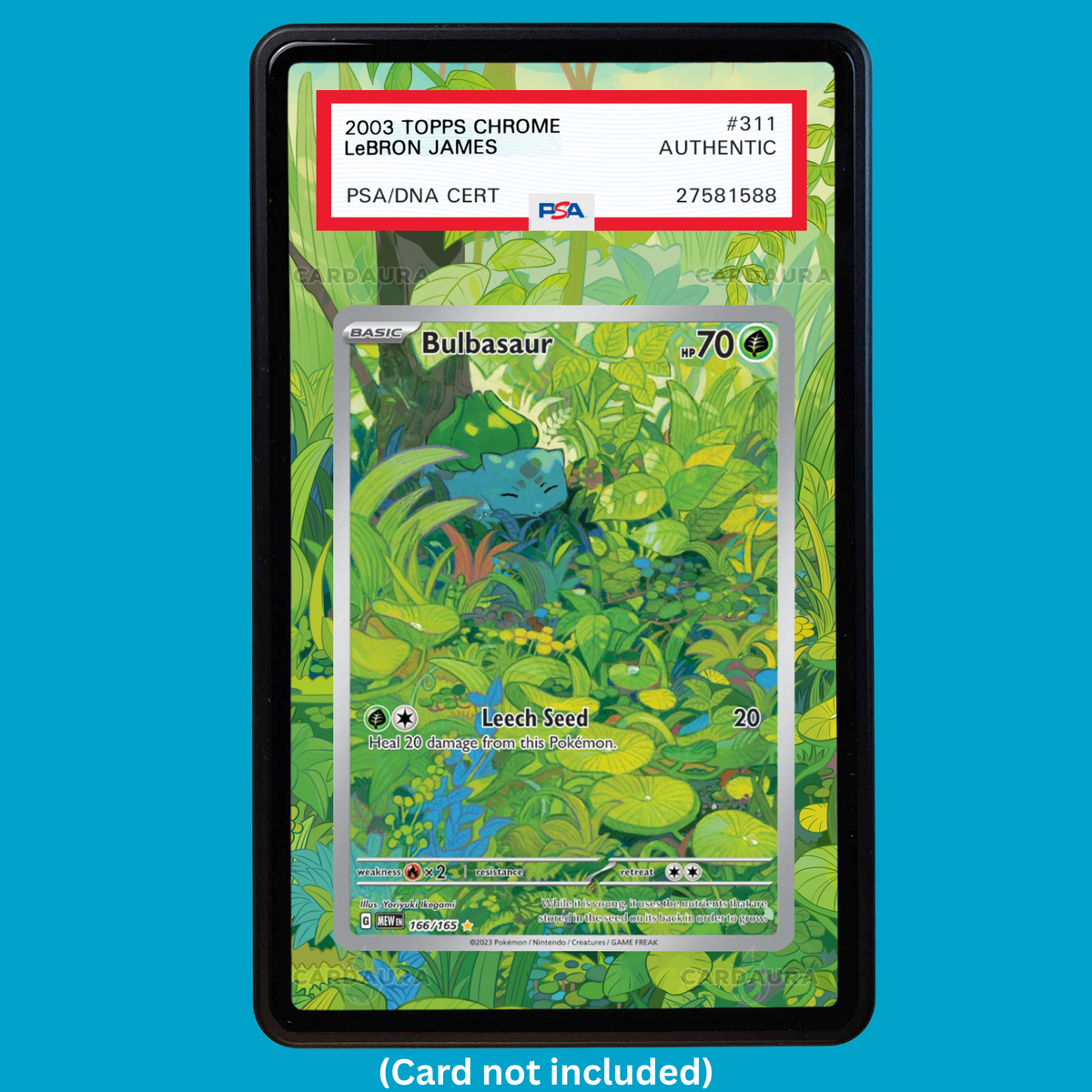Hand-drawn Bulbasaur 166/165 Set 151 extended art display case insert for graded Pokémon cards