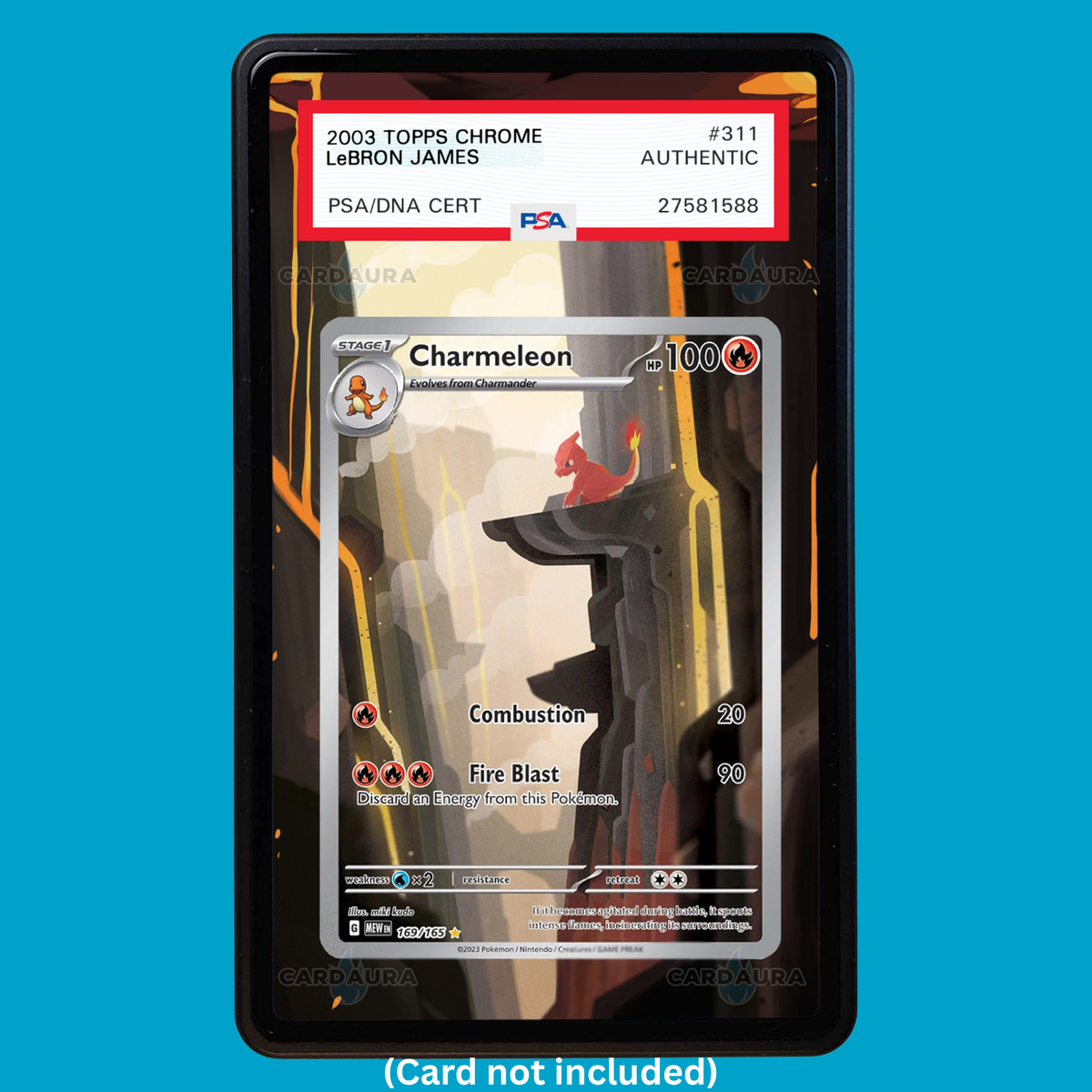 Hand-drawn Charmeleon 169/165 Set 151 extended art display case insert for graded Pokémon cards