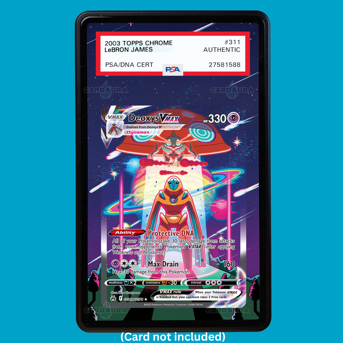 Hand-drawn Deoxys VMAX GG45/GG70 Crown Zenith extended art display case insert for graded Pokémon cards