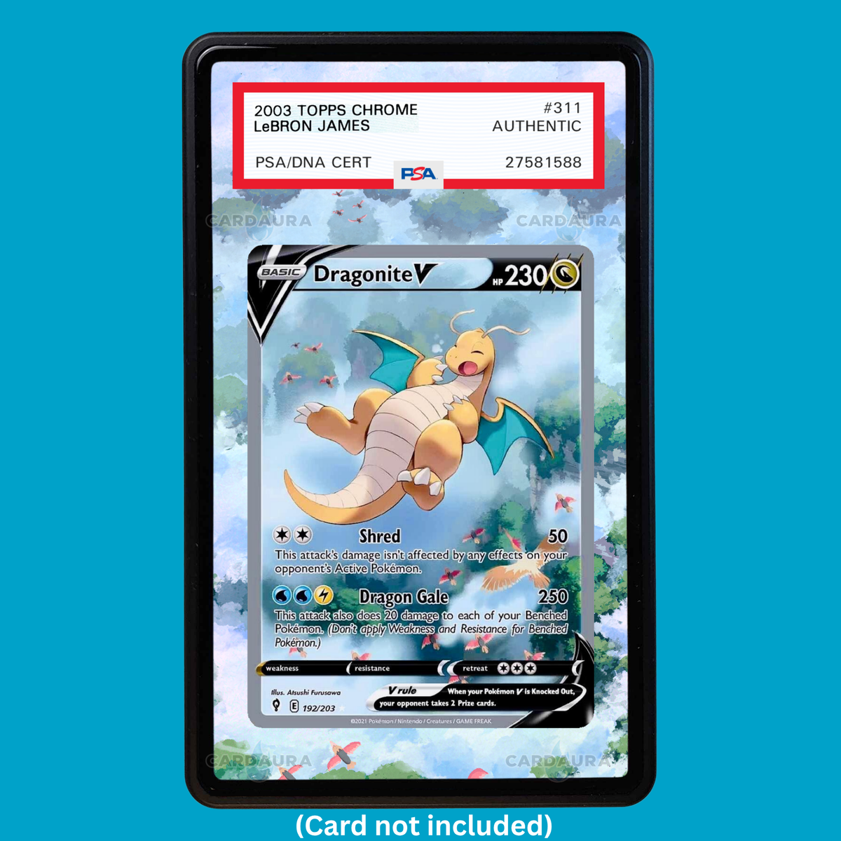 Hand-drawn Dragonite V 192/203 Evolving Skies extended art display case insert for graded Pokémon cards