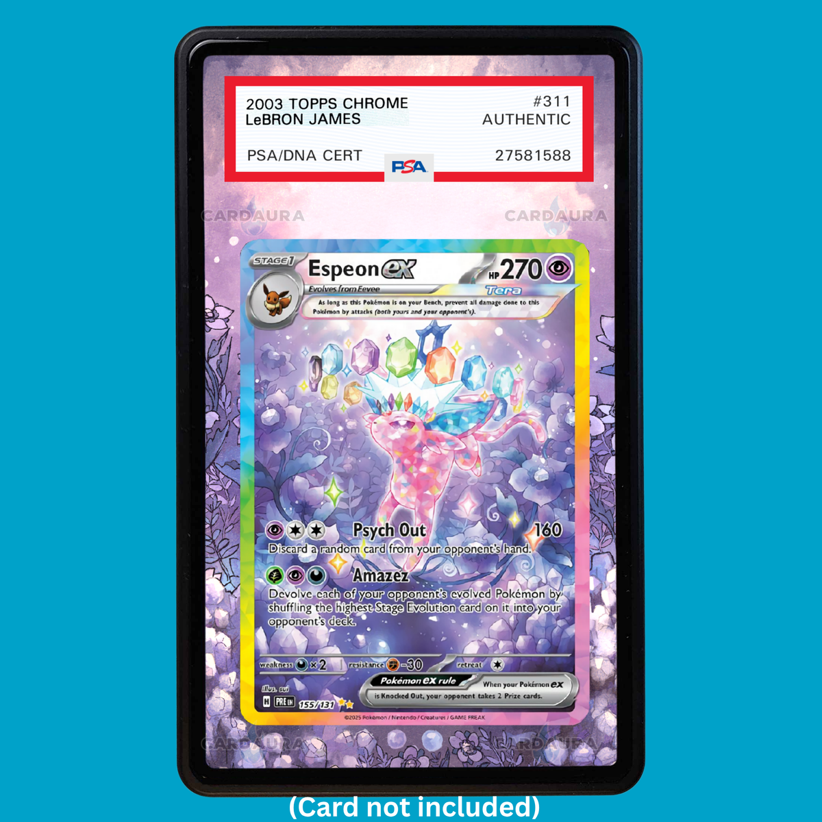 Hand-drawn Espeon EX 155/131 Prismatic Evolutions extended art display case insert for graded Pokémon cards