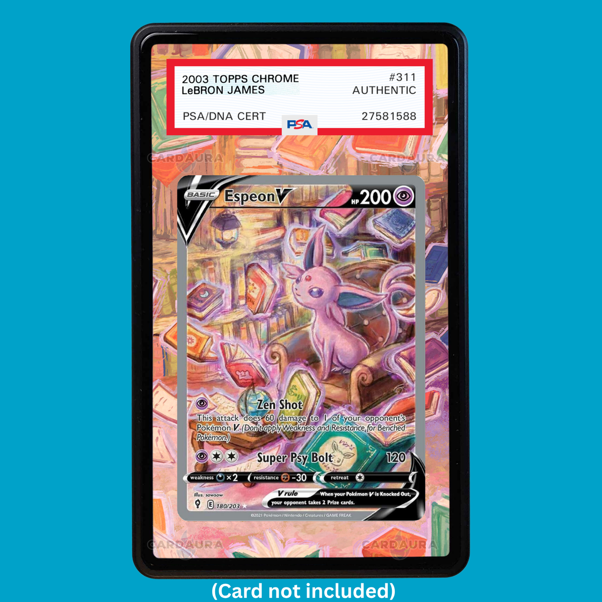 Hand-drawn Espeon V 180/203 Evolving Skies extended art display case insert for graded Pokémon cards