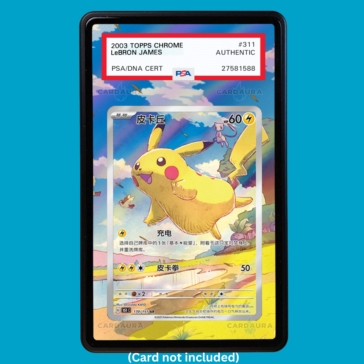 Hand-drawn Flying Pikachu 170 Chinese 151 extended art display case insert for graded Pokémon cards
