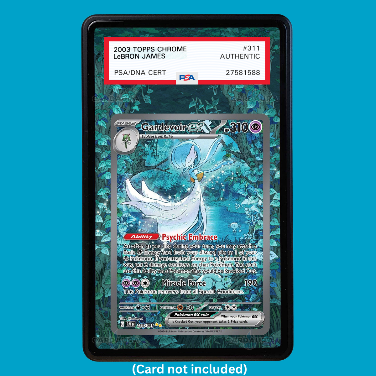 Hand-drawn Gardevoir EX 233/091 Paldean Fates extended art display case insert for graded Pokémon cards