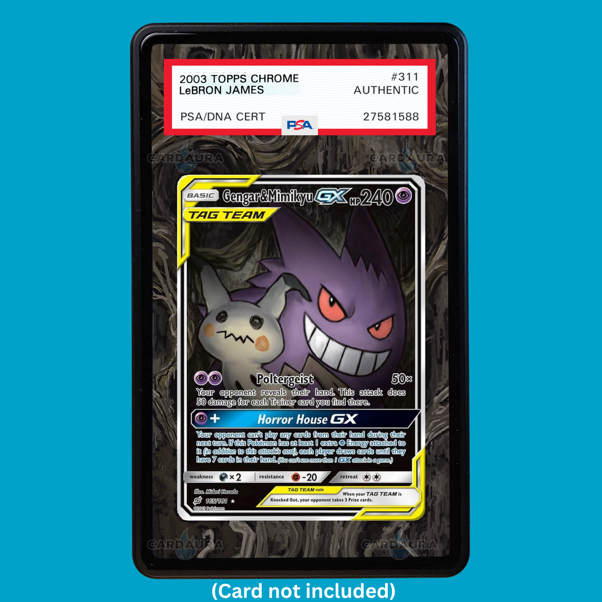 Hand-drawn Gengar & Mimikyu TagTeam Alt 165/181 Team Up extended art display case insert for graded Pokémon cards