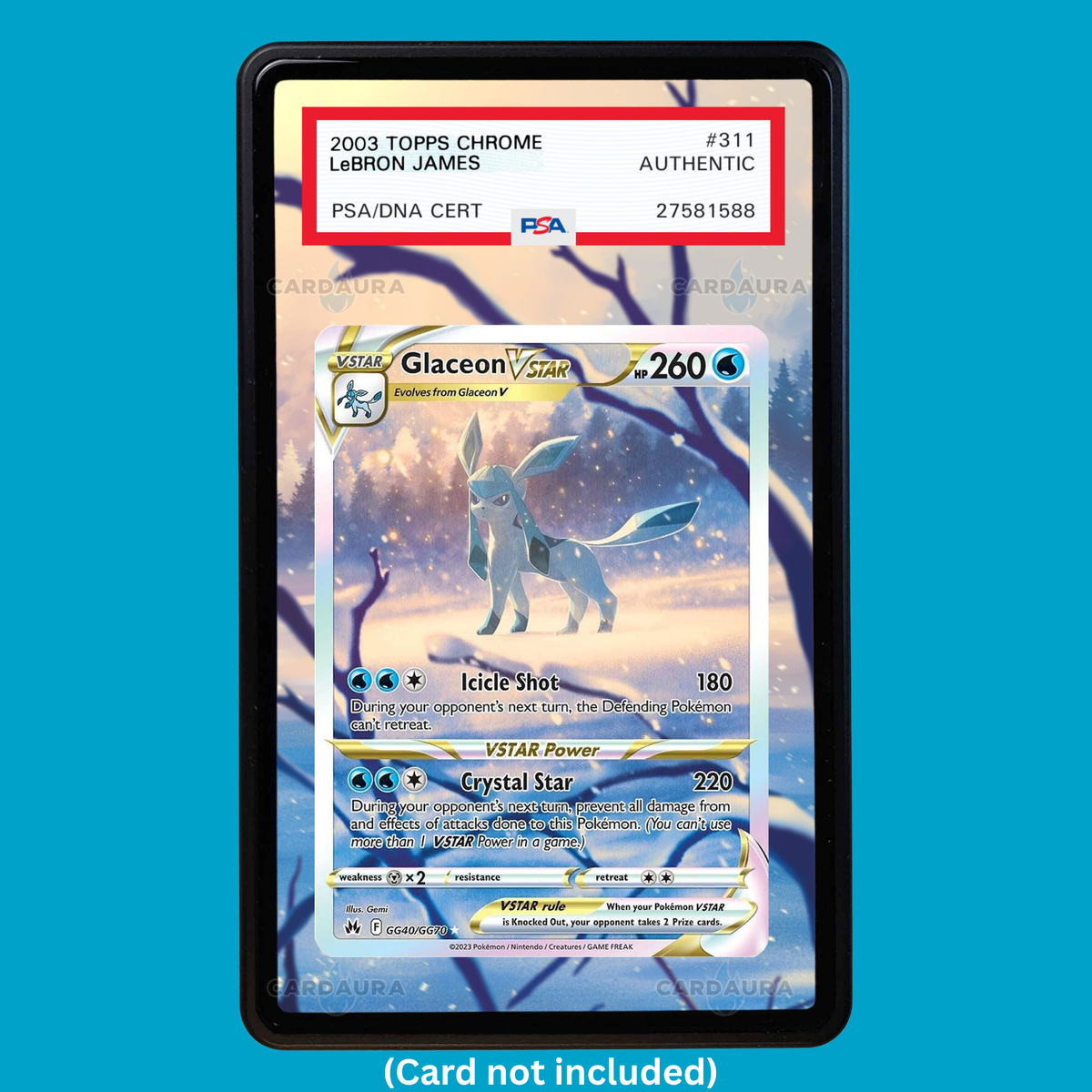 Hand-drawn Glaceon VSTAR GG40/GG70 Crown Zenith extended art display case insert for graded Pokémon cards