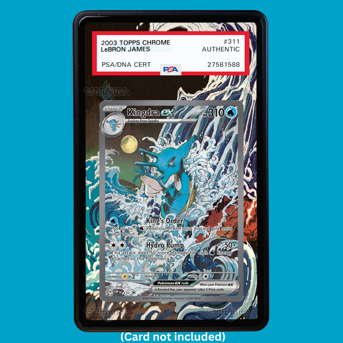 Hand-drawn Kingdra 131 SVP Shrouded Fable extended art display case insert for graded Pokémon cards