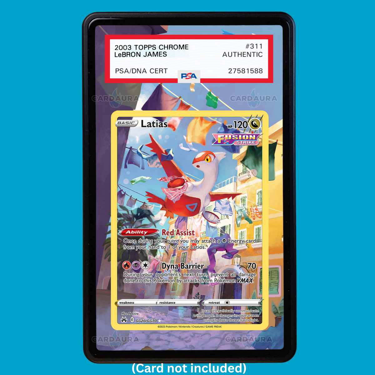 Hand-drawn Latias GG20/GG70 Crown Zenith extended art display case insert for graded Pokémon cards