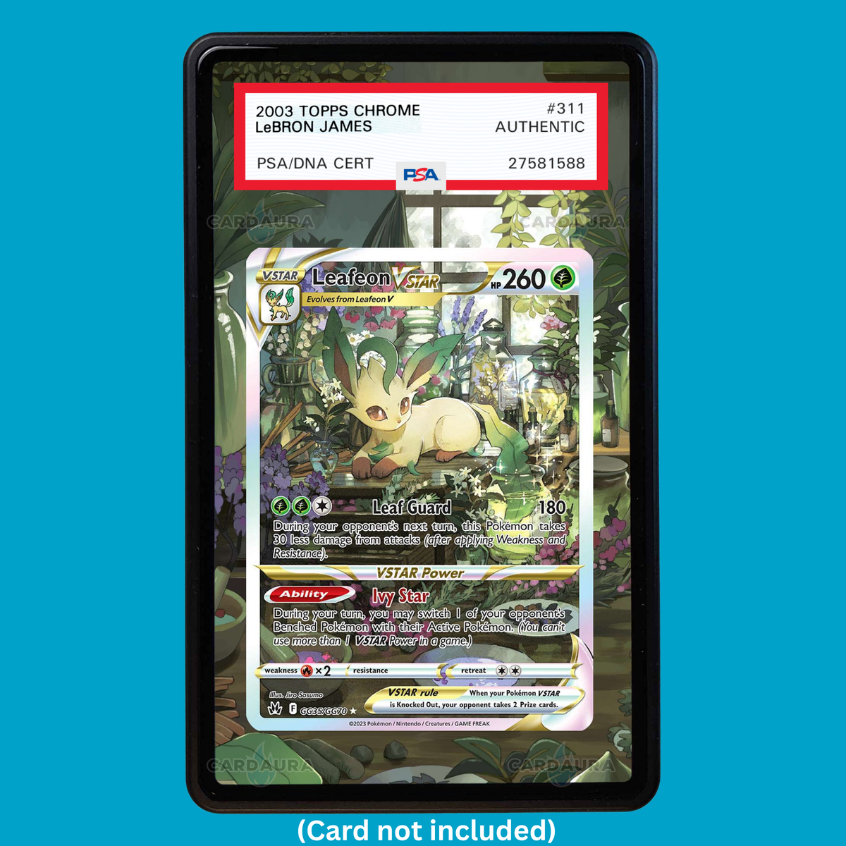 Hand-drawn Leafeon VSTAR GG35/GG70 Crown Zenith extended art display case insert for graded Pokémon cards