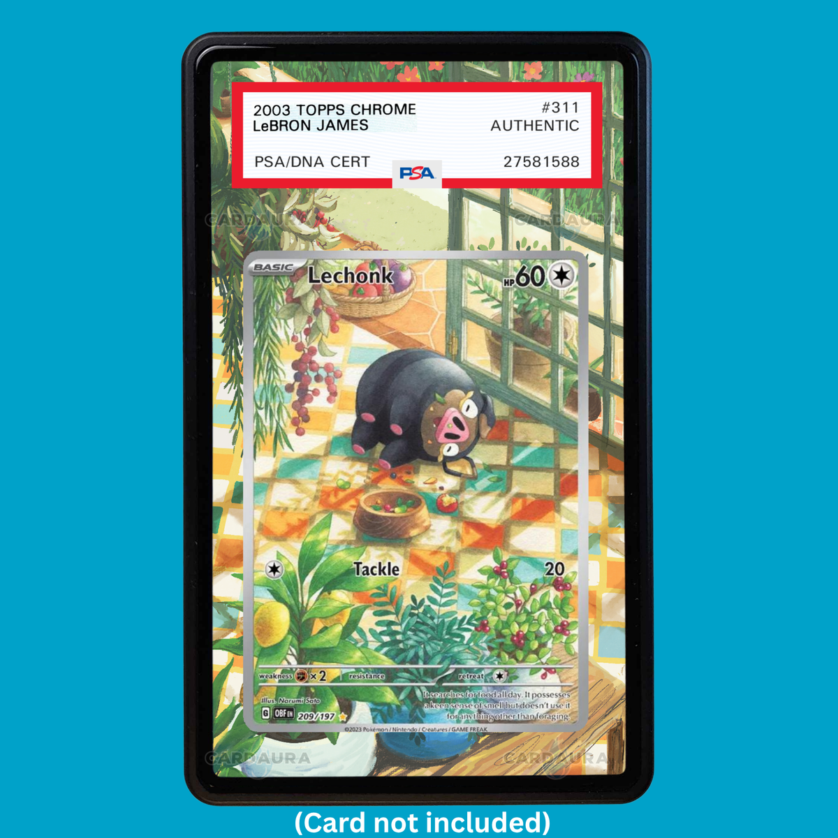 Hand-drawn Lechonk 209/197 Obsidian Flames extended art display case insert for graded Pokémon cards