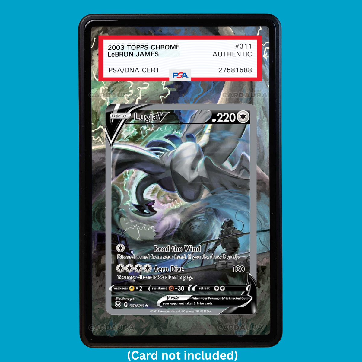 Hand-drawn Lugia V 186/195 (Alt Art) extended art display case insert for graded Pokémon cards