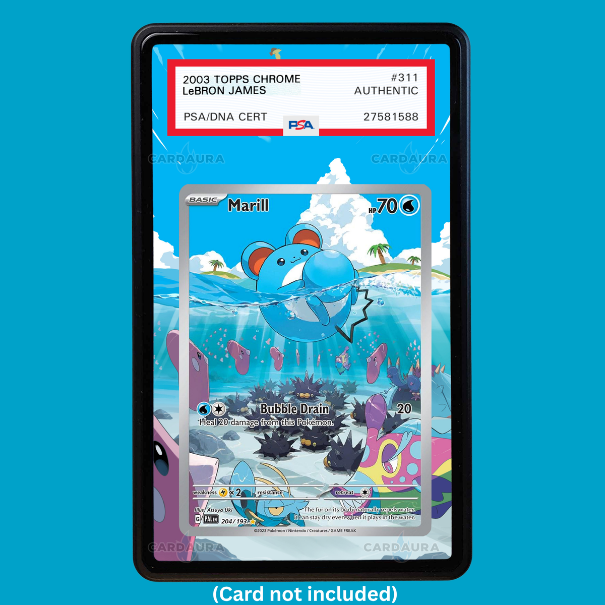 Hand-drawn Marill 204/193 Paldea Evolved extended art display case insert for graded Pokémon cards