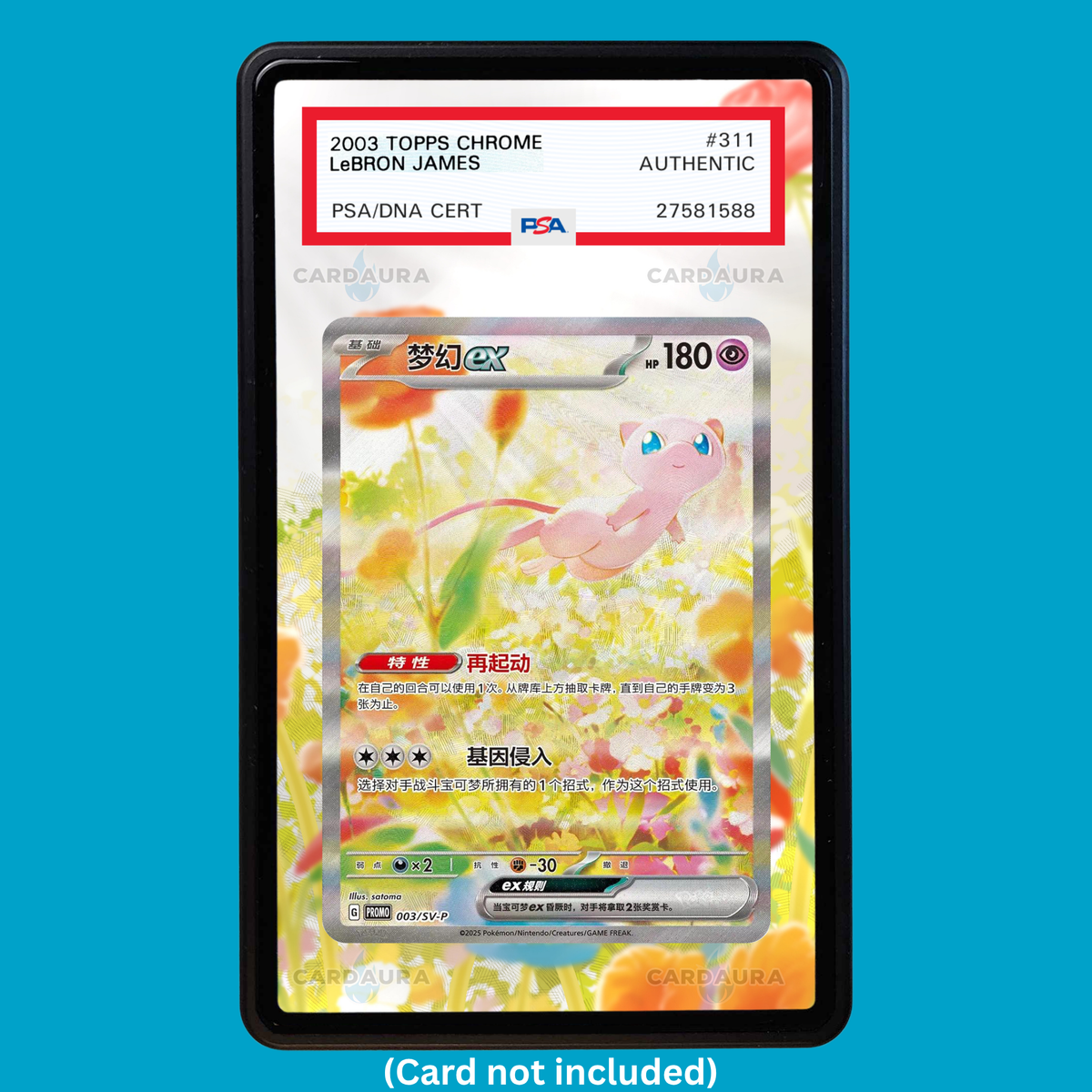 Hand-drawn Mew Ex #3/SV-P Chinese 151 extended art display case insert for graded Pokémon cards