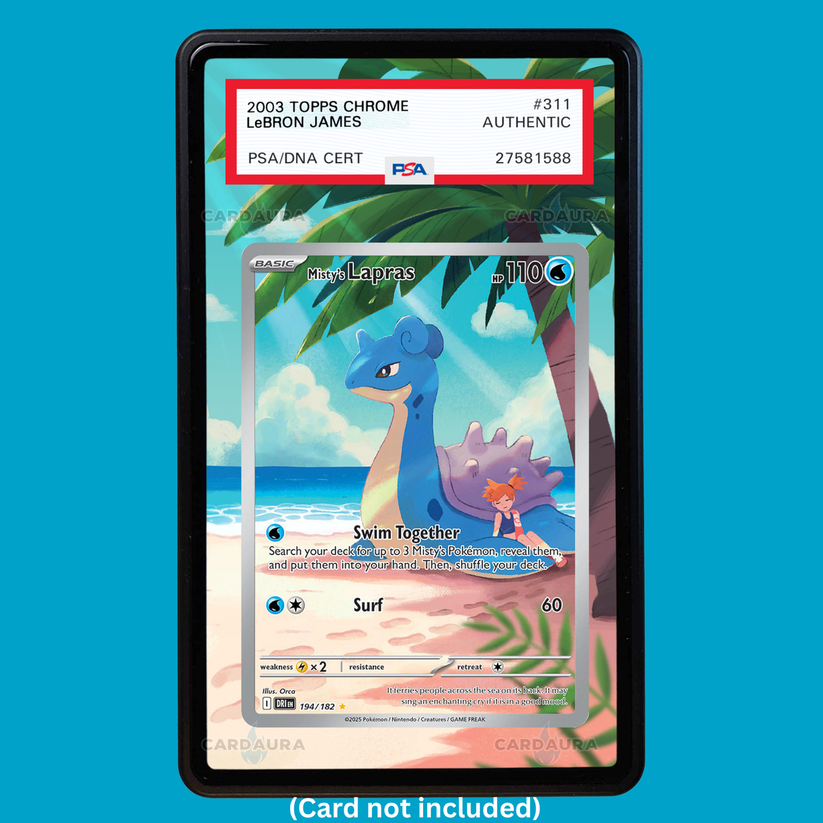 Hand-drawn Misty's Lapras 194/182 Destined Rivals extended art display case insert for graded Pokémon cards