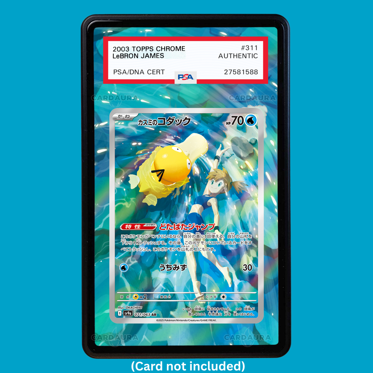 Hand-drawn Misty's Psyduck 193/182 Destined Rivals extended art display case insert for graded Pokémon cards