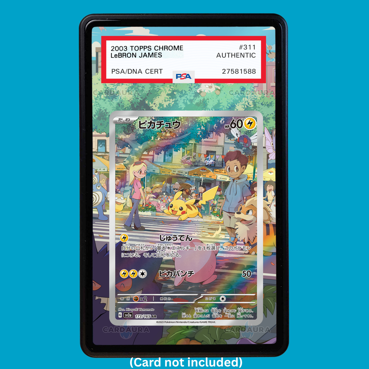 Hand-drawn Pikachu 173/165 Set 151 extended art display case insert for graded Pokémon cards