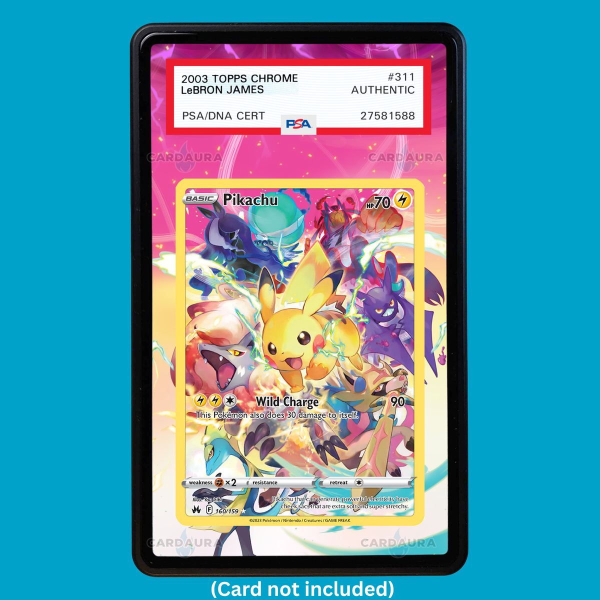 Hand-drawn Pikachu Secret Rare 160/159 Crown Zenith extended art display case insert for graded Pokémon cards