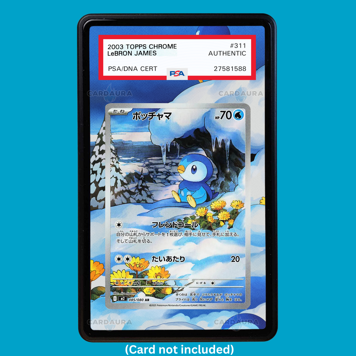 Hand-drawn Piplup 098/094 Phantasmal Flames extended art display case insert for graded Pokémon cards
