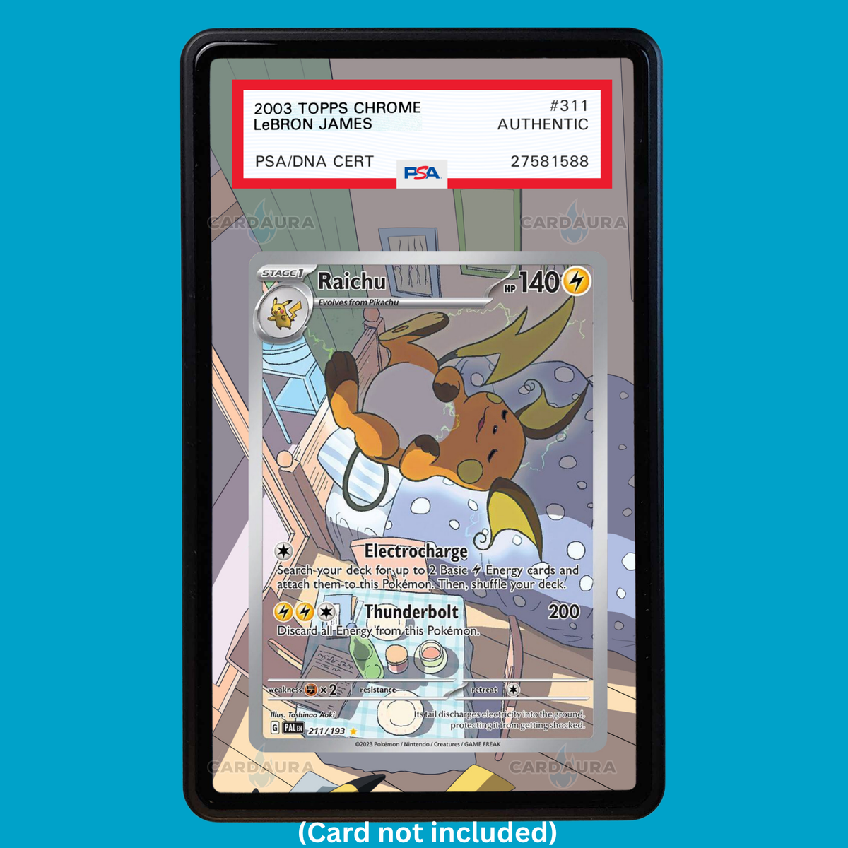 Hand-drawn Raichu 211/193 Paldea Evolved extended art display case insert for graded Pokémon cards