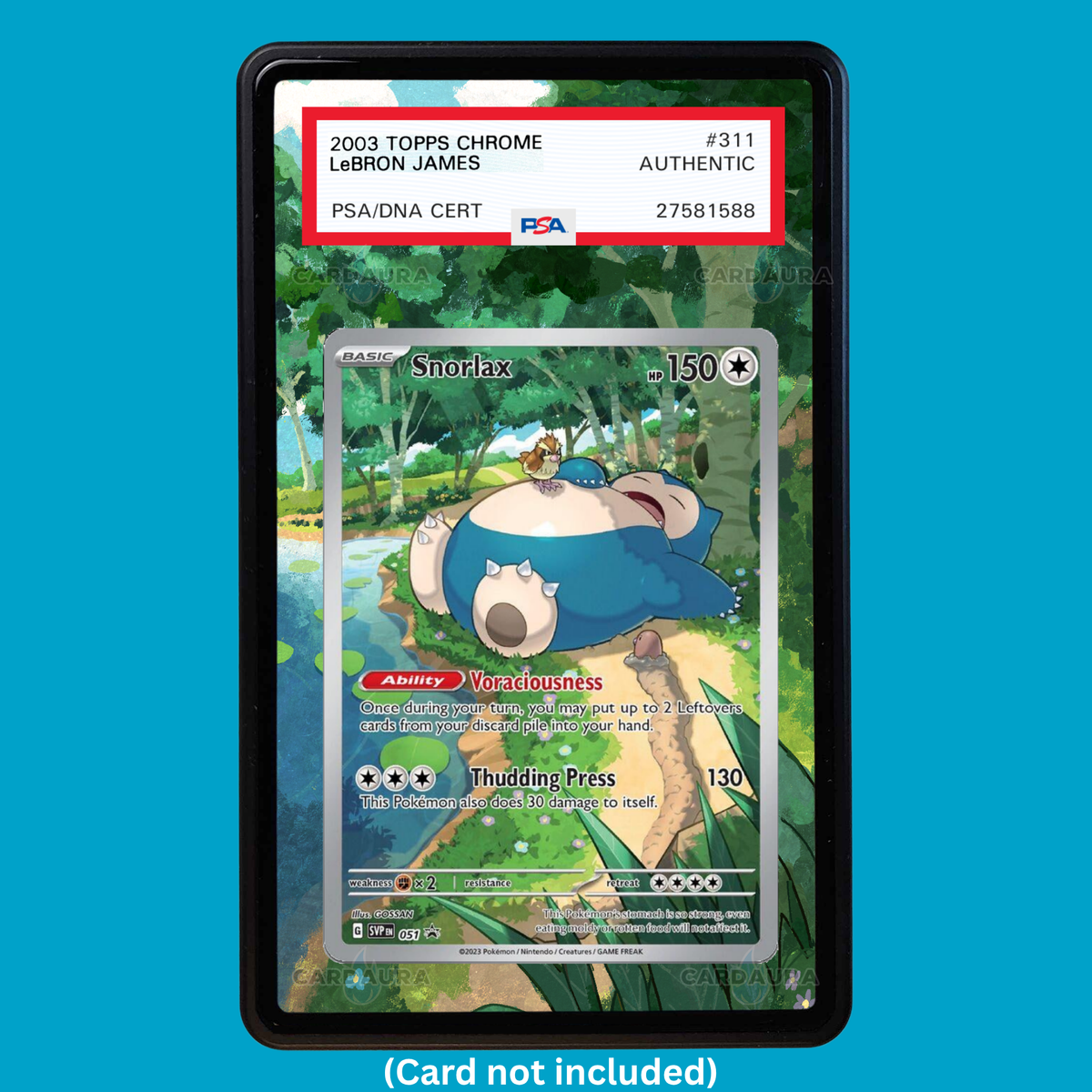 Hand-drawn Snorlax 051 Set 151 extended art display case insert for graded Pokémon cards