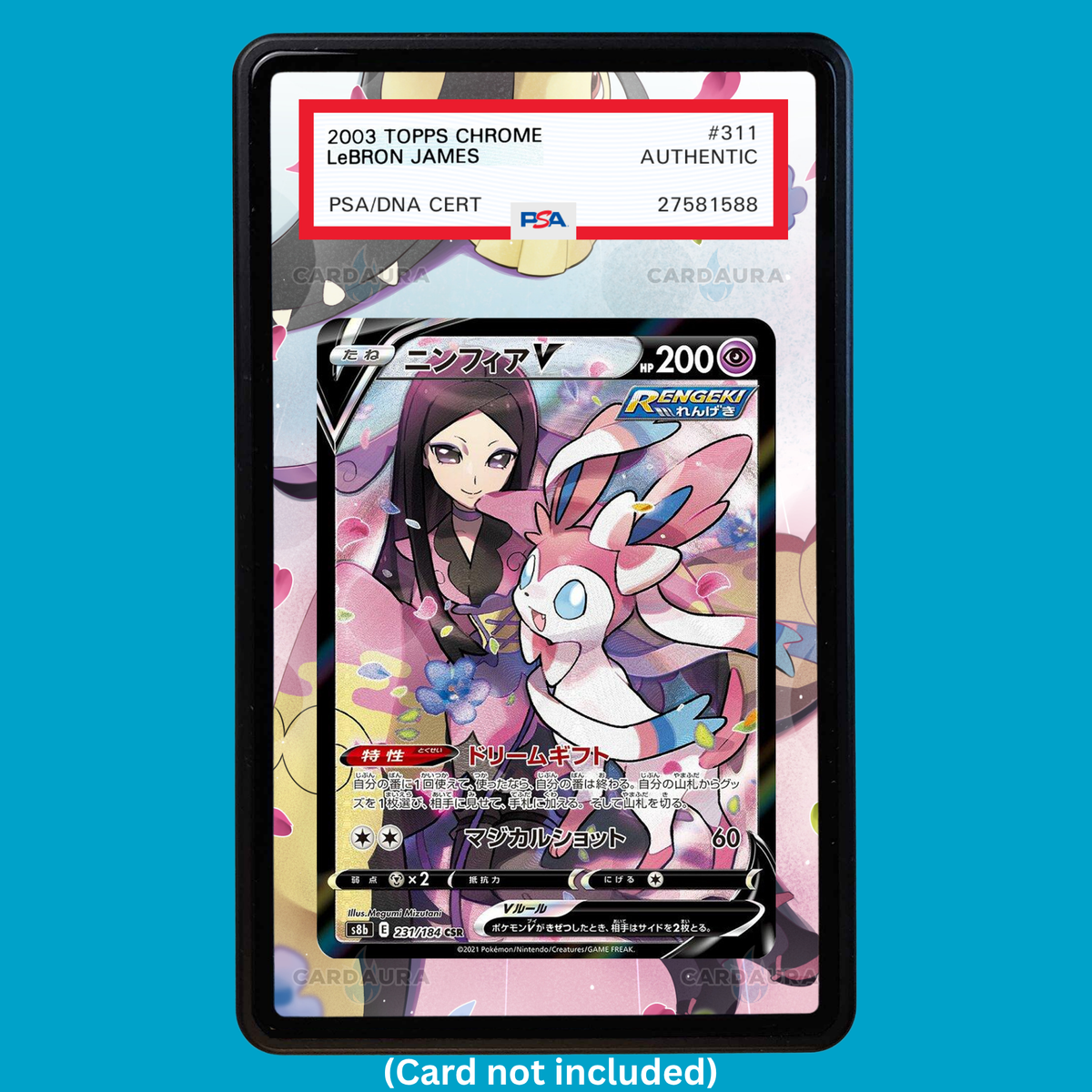 Hand-drawn Sylveon V TG14/TG30 Brilliant Stars extended art display case insert for graded Pokémon cards