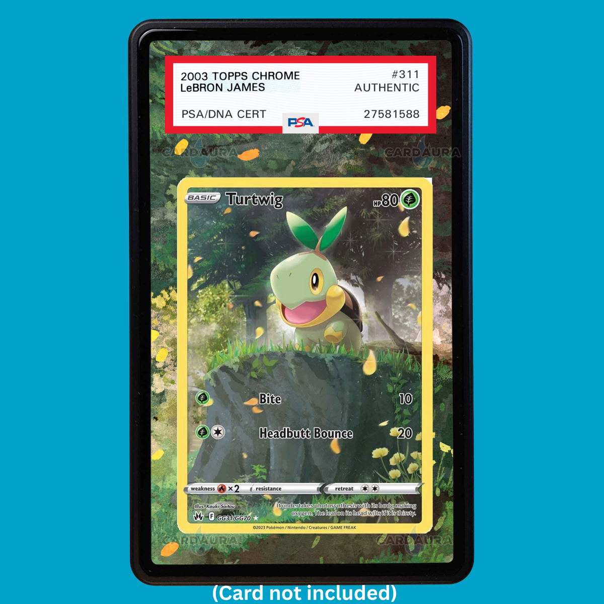Hand-drawn Turtwig GG31/GG70 Crown Zenith extended art display case insert for graded Pokémon cards