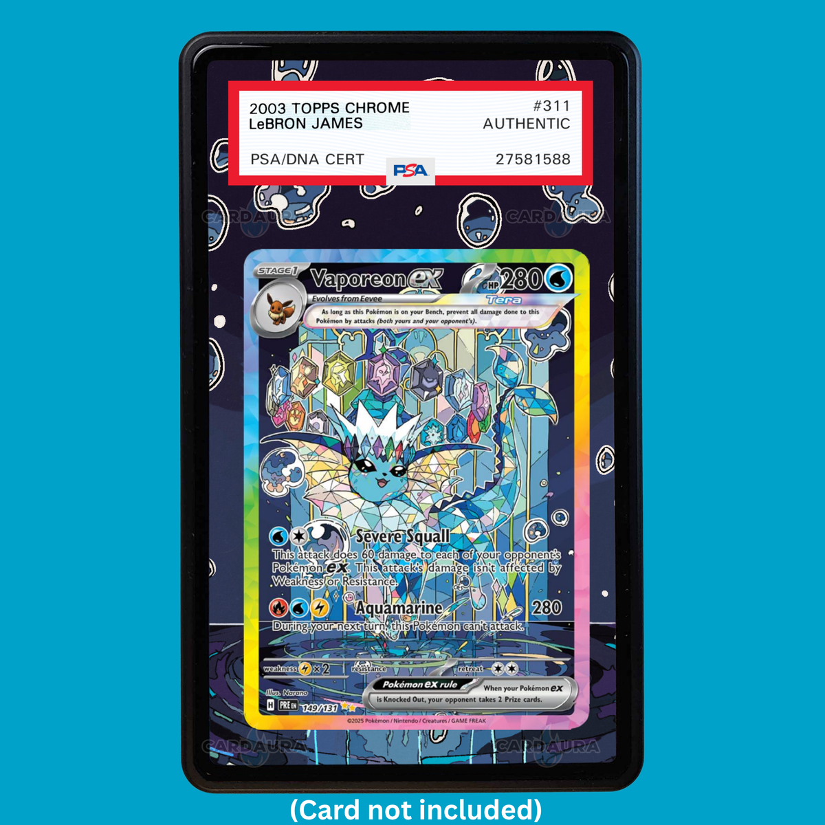 Hand-drawn Vaporeon EX 149/131 Prismatic Evolutions extended art display case insert for graded Pokémon cards