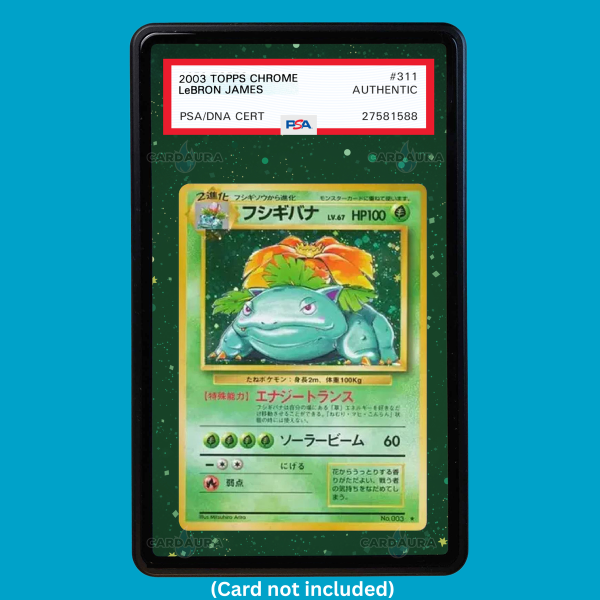 Showcase your Venusaur 15/102 with a premium extended art display case designed for graded Pokémon cards. This collectible display combines hand-drawn extended artwork, a magnetic aluminum case, and UV-protective tempered glass to help protect and elevate your Venusaur 15/102 card.