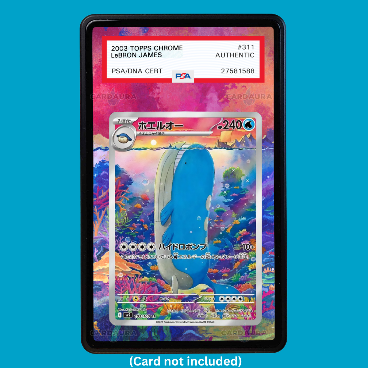 Hand-drawn Wailord 162/159 Journey Together extended art display case insert for graded Pokémon cards
