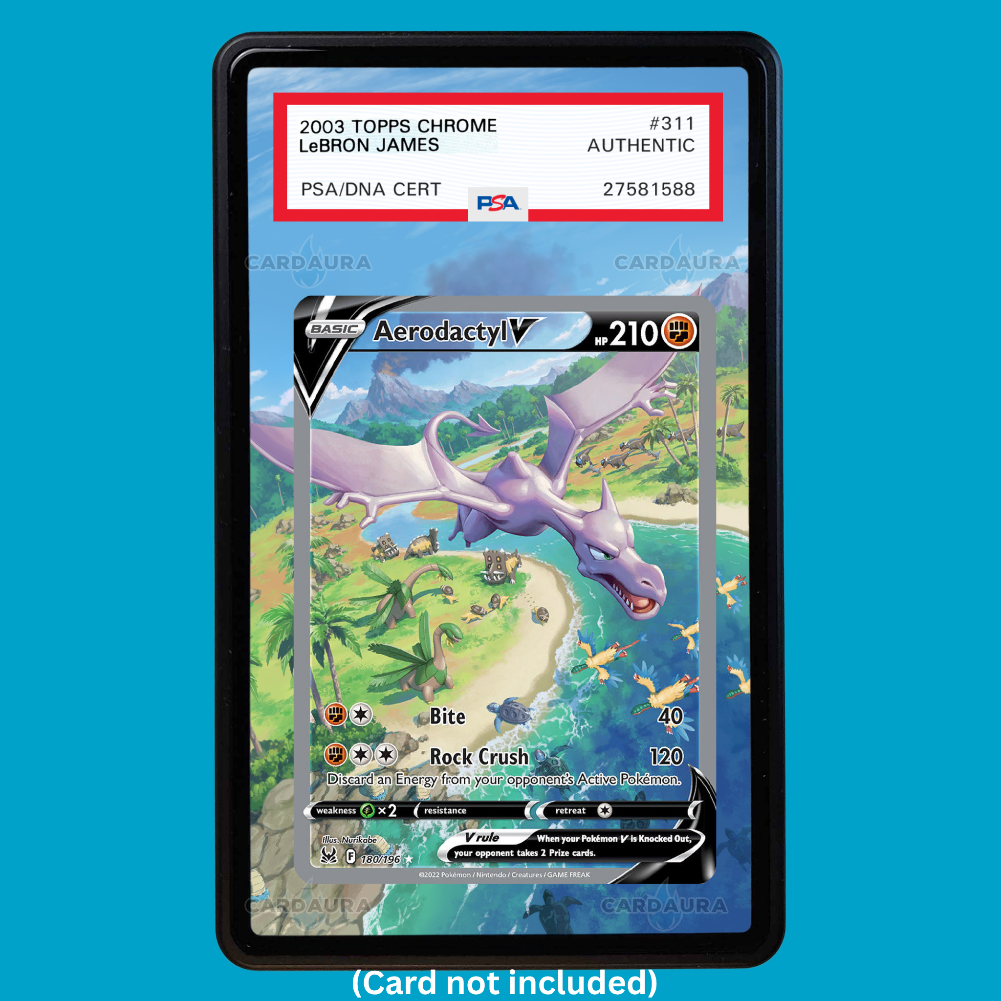 Hand-drawn Aerodactyl V 180/196 Lost Origins extended art display case insert for graded Pokémon cards