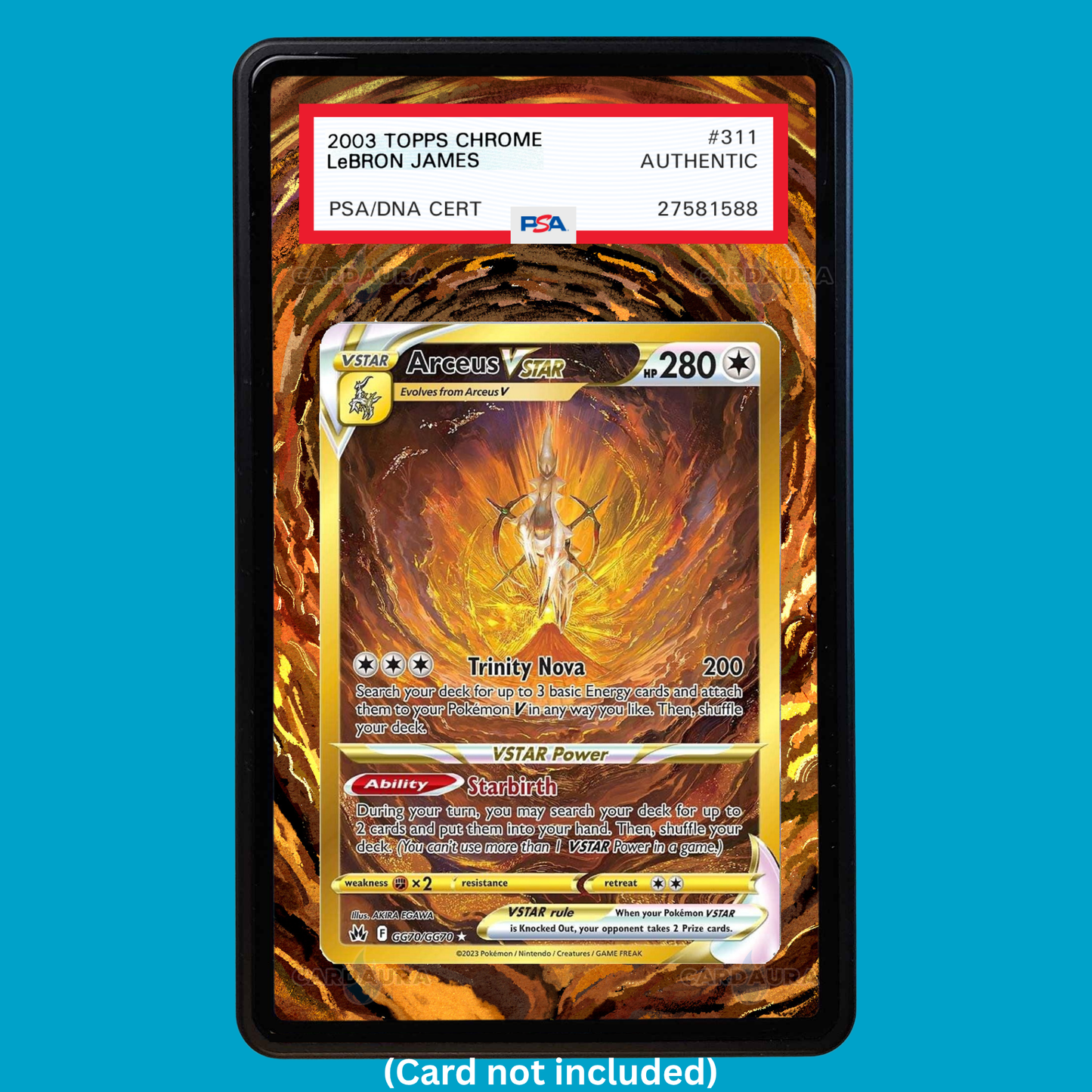 Hand-drawn Arceus VSTAR GG70 Crown Zenith extended art display case insert for graded Pokémon cards