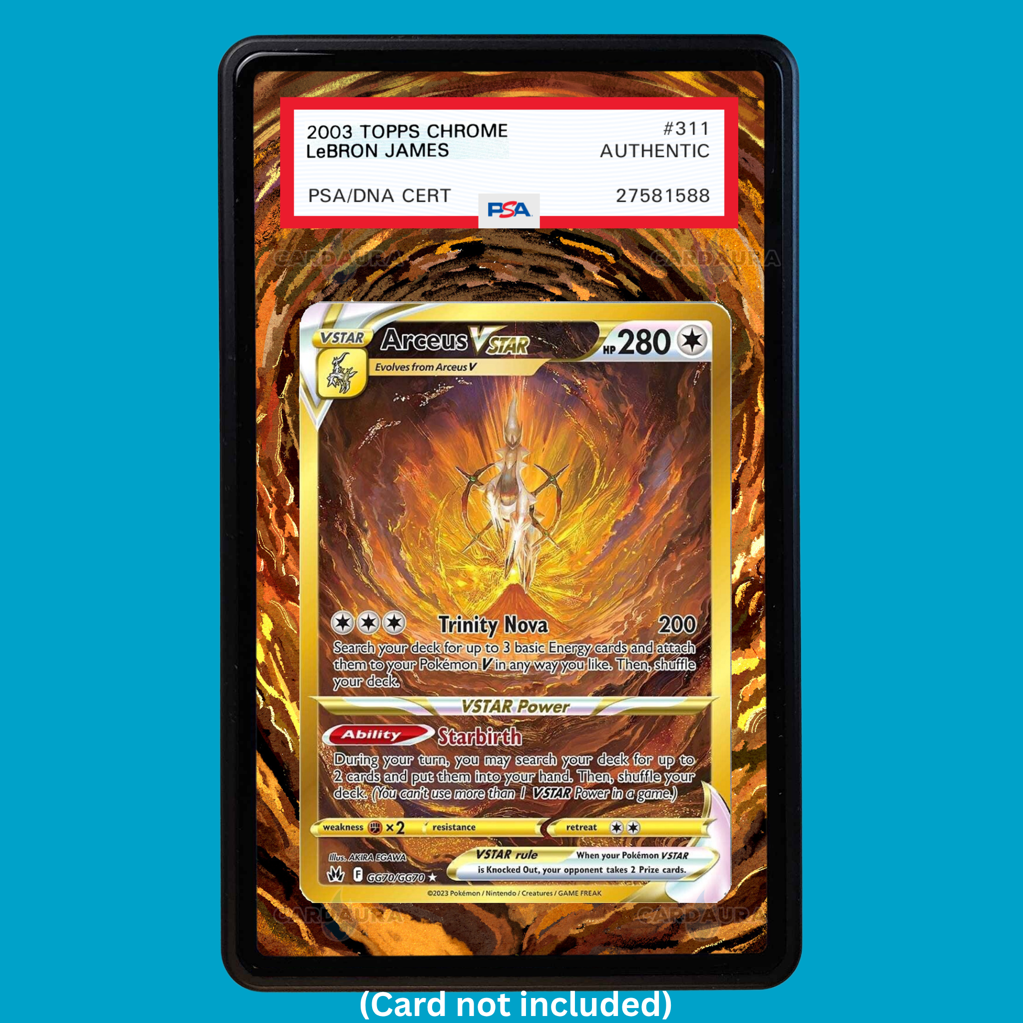 Hand-drawn Arceus VSTAR GG70 Crown Zenith extended art display case insert for graded Pokémon cards