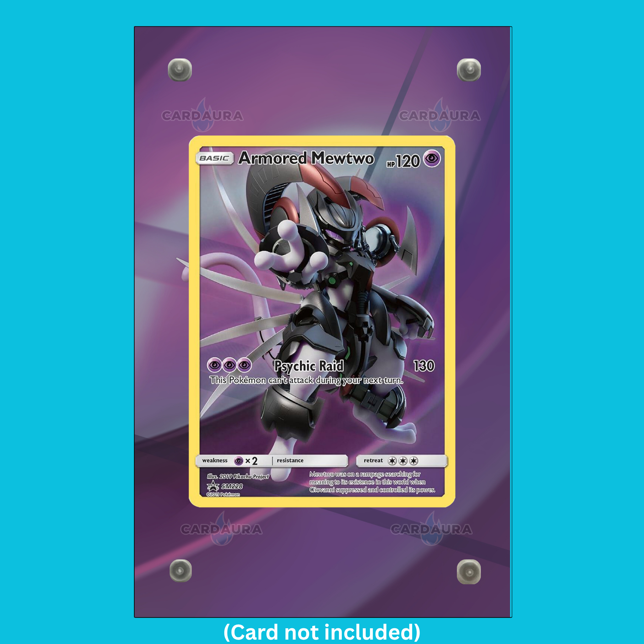 Armored Mewtwo SM228 From Promo Display Case (Extended Art Frame) | Magnetic Acrylic Holder for Ungraded Cards