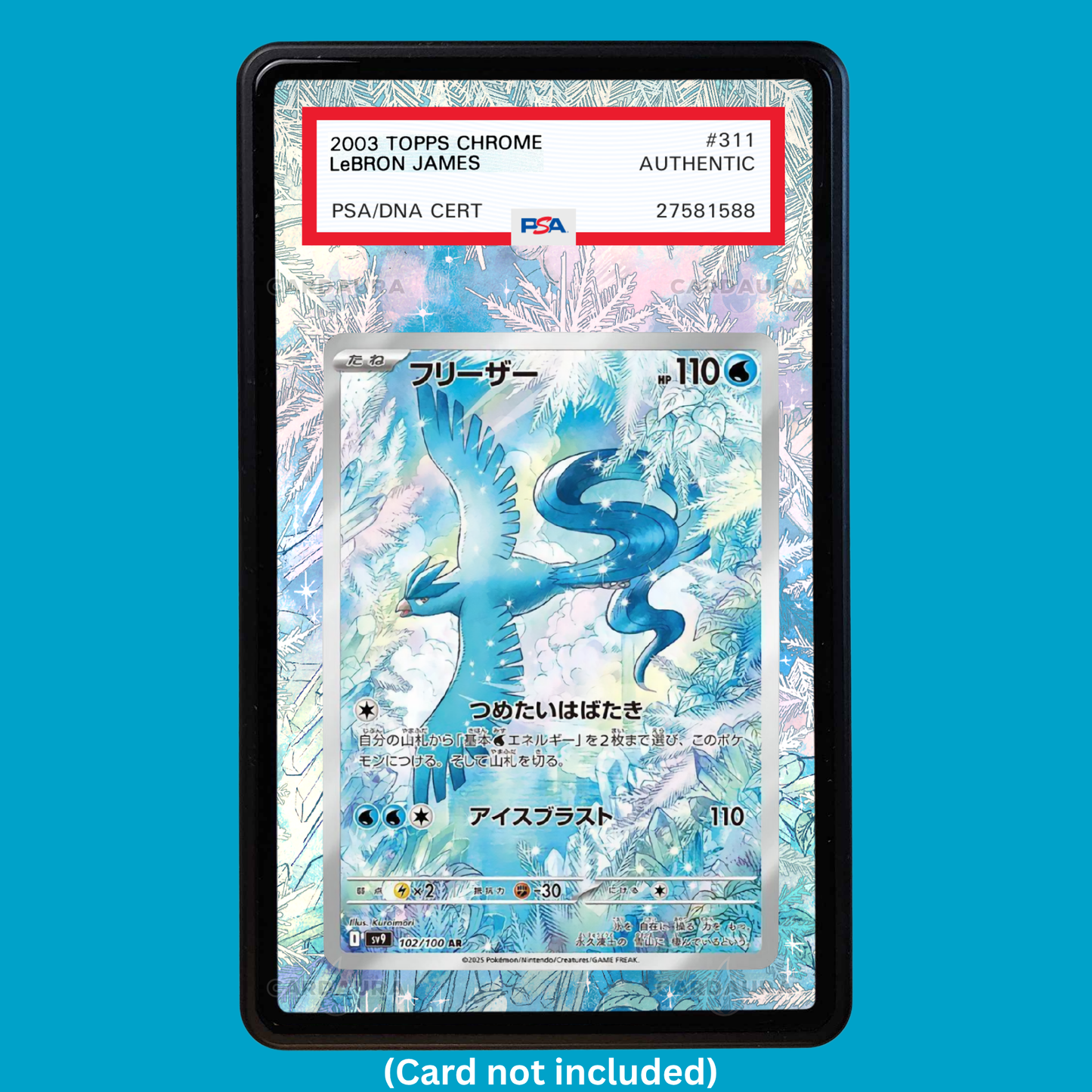 Hand-drawn Articuno 161/159 Journey Together extended art display case insert for graded Pokémon cards