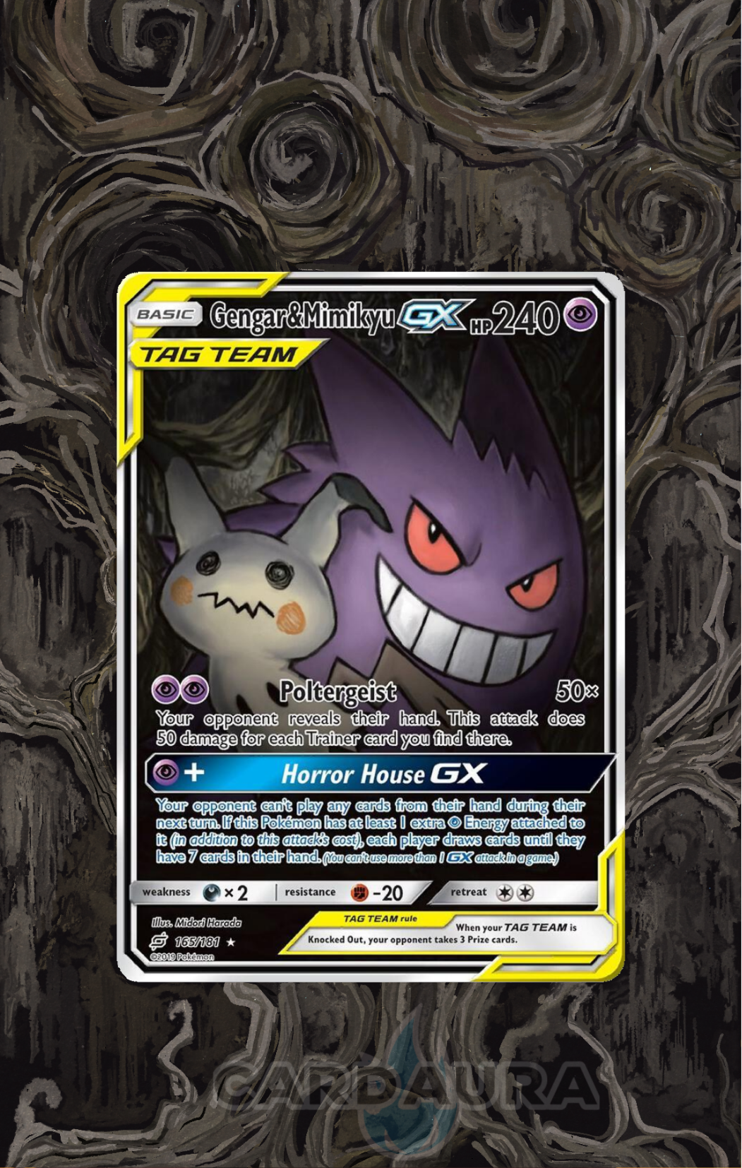 Gengar & Mimikyu TagTeam Alt 165/181  |  Team Up AuraSlab (Graded) Extended Art + Case