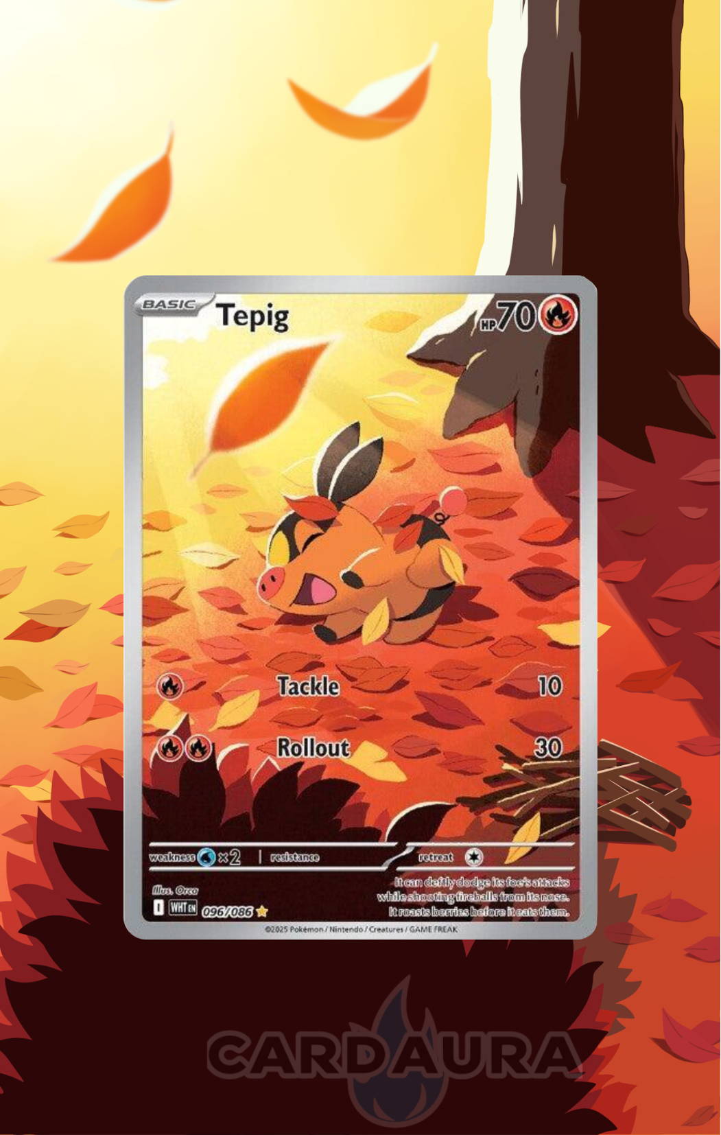 Tepig 096/086 | White Flare AuraSlab - Extended Art + Case (Graded)