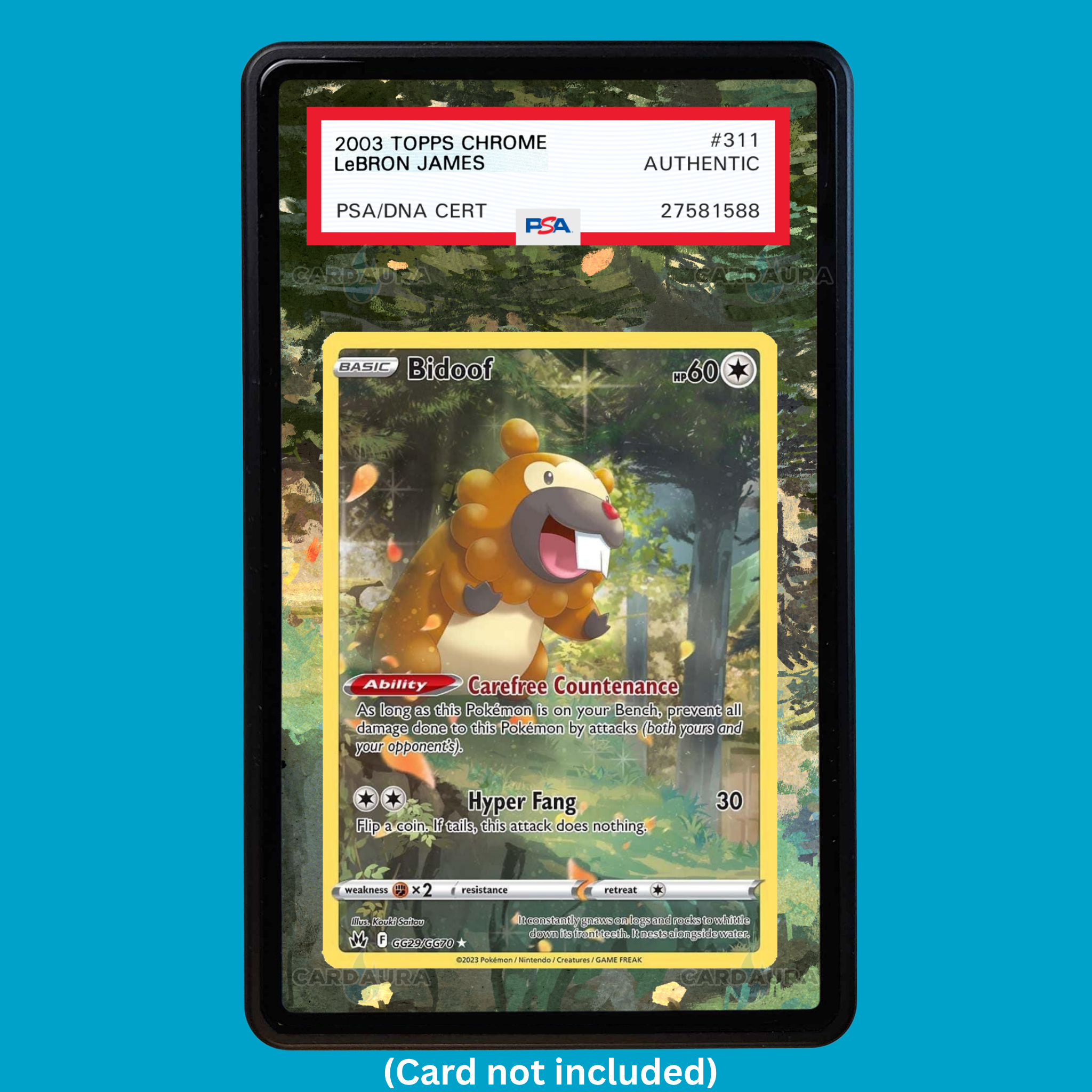 Hand-drawn Bidoof GG29/GG70 Crown Zenith extended art display case insert for graded Pokémon cards