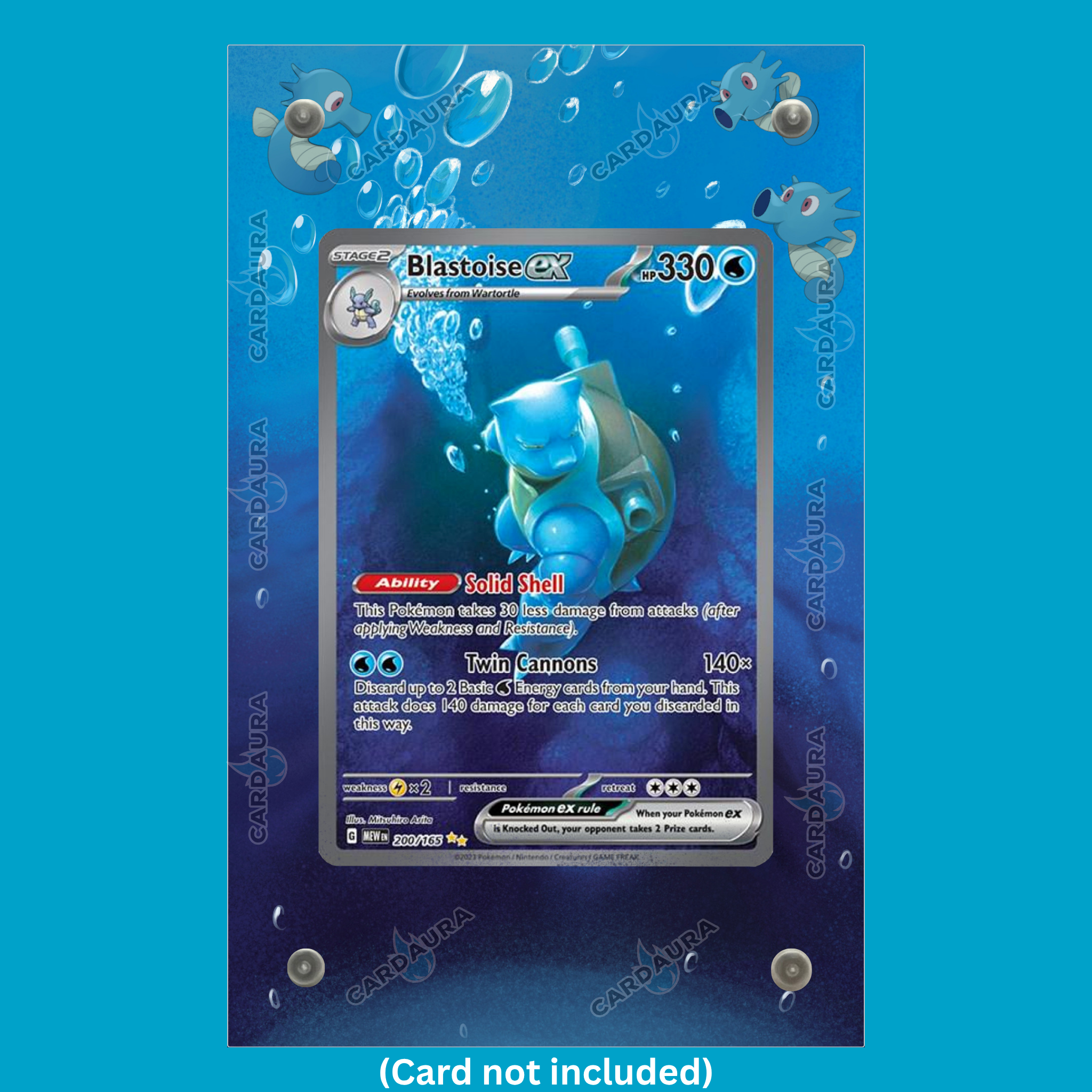 Blastoise 200/165 From Set 151 Pokémon Card Display Case (Extended Art Frame) | Magnetic Acrylic Holder for Ungraded Cards