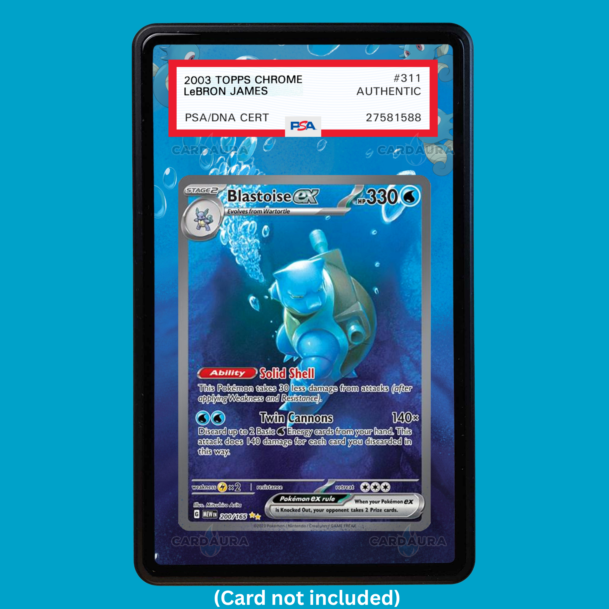 Hand-drawn Blastoise 200/165 Set 151 extended art display case insert for graded Pokémon cards