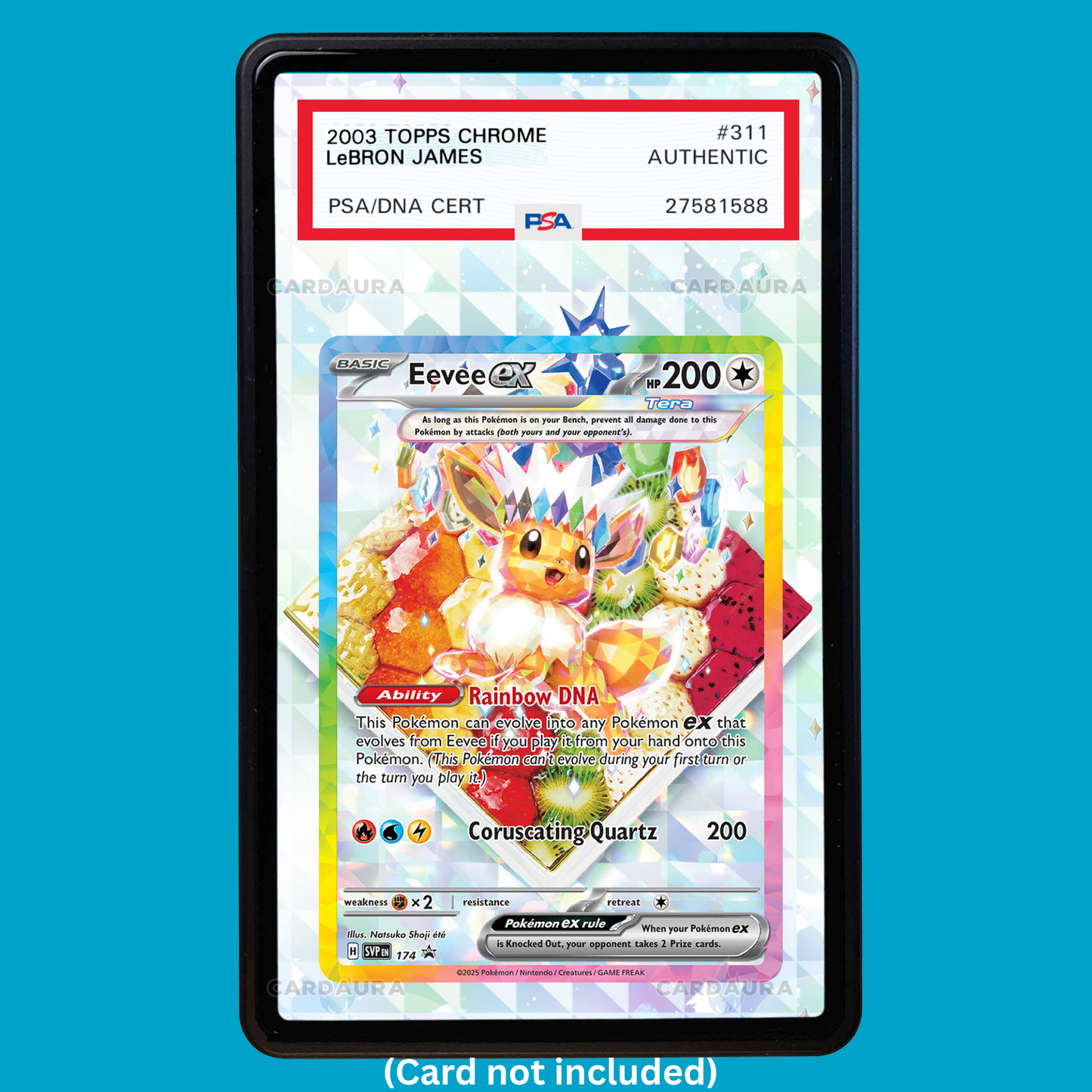 Hand-drawn Eevee EX #174 Prismatic Evolutions extended art display case insert for graded Pokémon cards