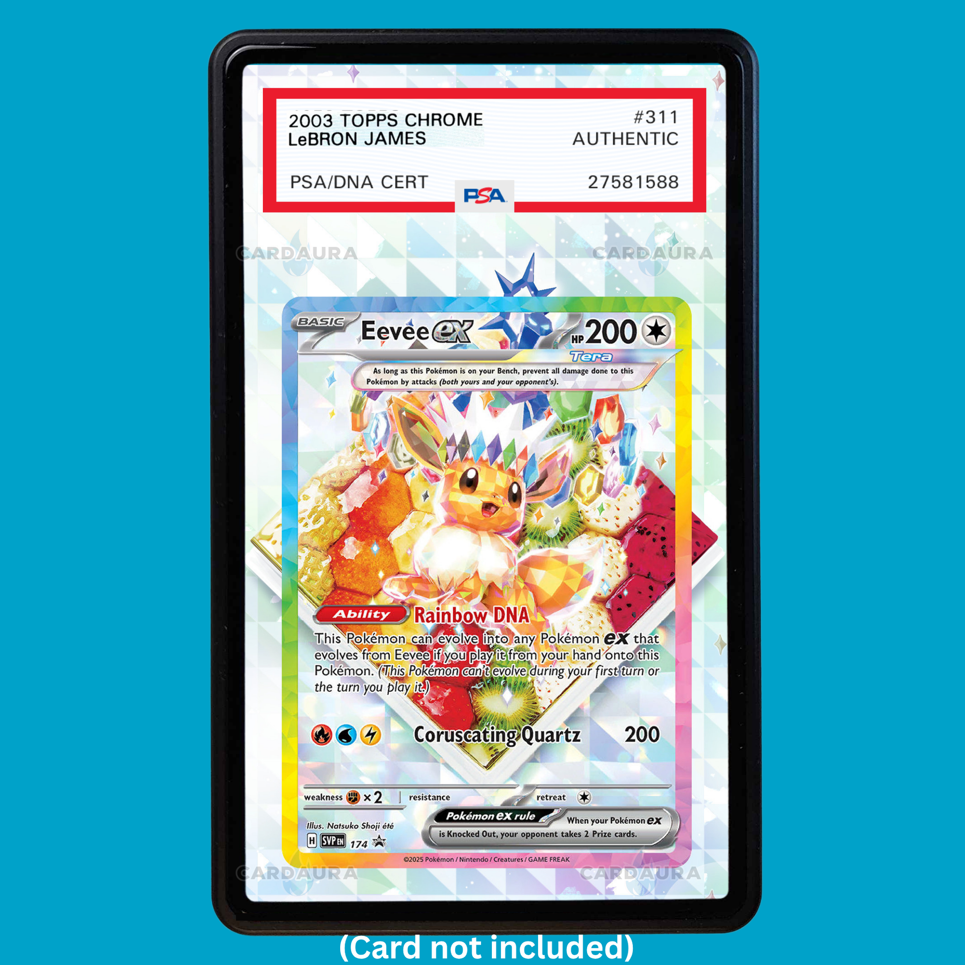 Hand-drawn Eevee EX #174 Prismatic Evolutions extended art display case insert for graded Pokémon cards