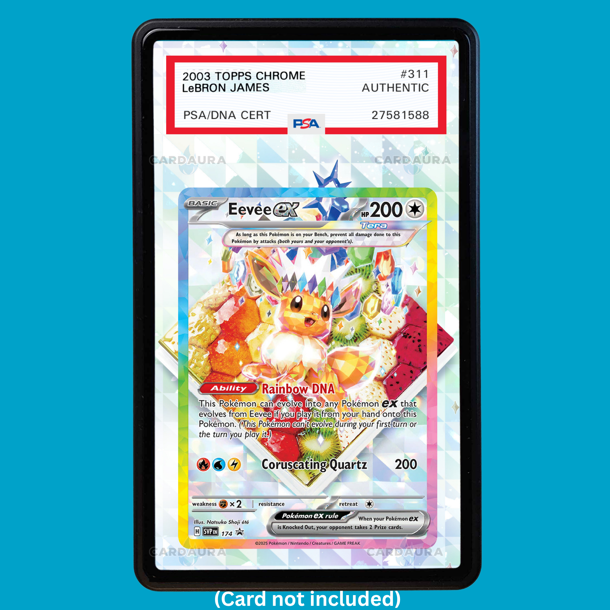Hand-drawn Eevee EX #174 Prismatic Evolutions extended art display case insert for graded Pokémon cards