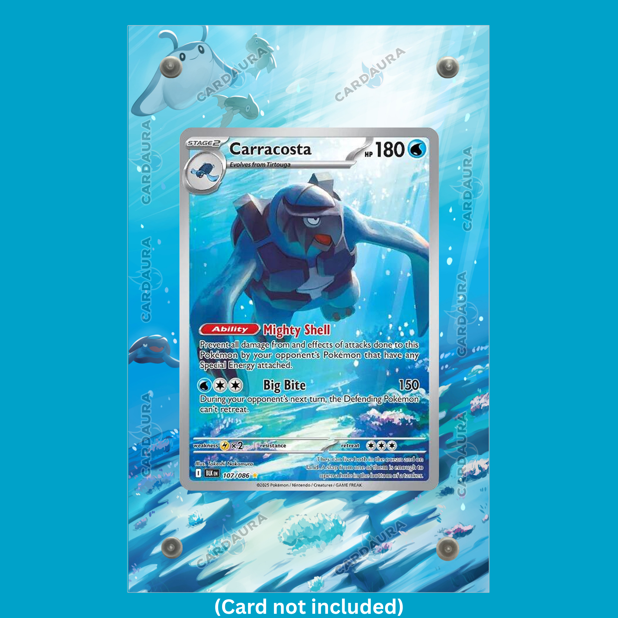 Carracosta 107/086 From Black Bolt Pokémon Card Display Case (Extended Art Frame) | Magnetic Acrylic Holder for Ungraded Cards
