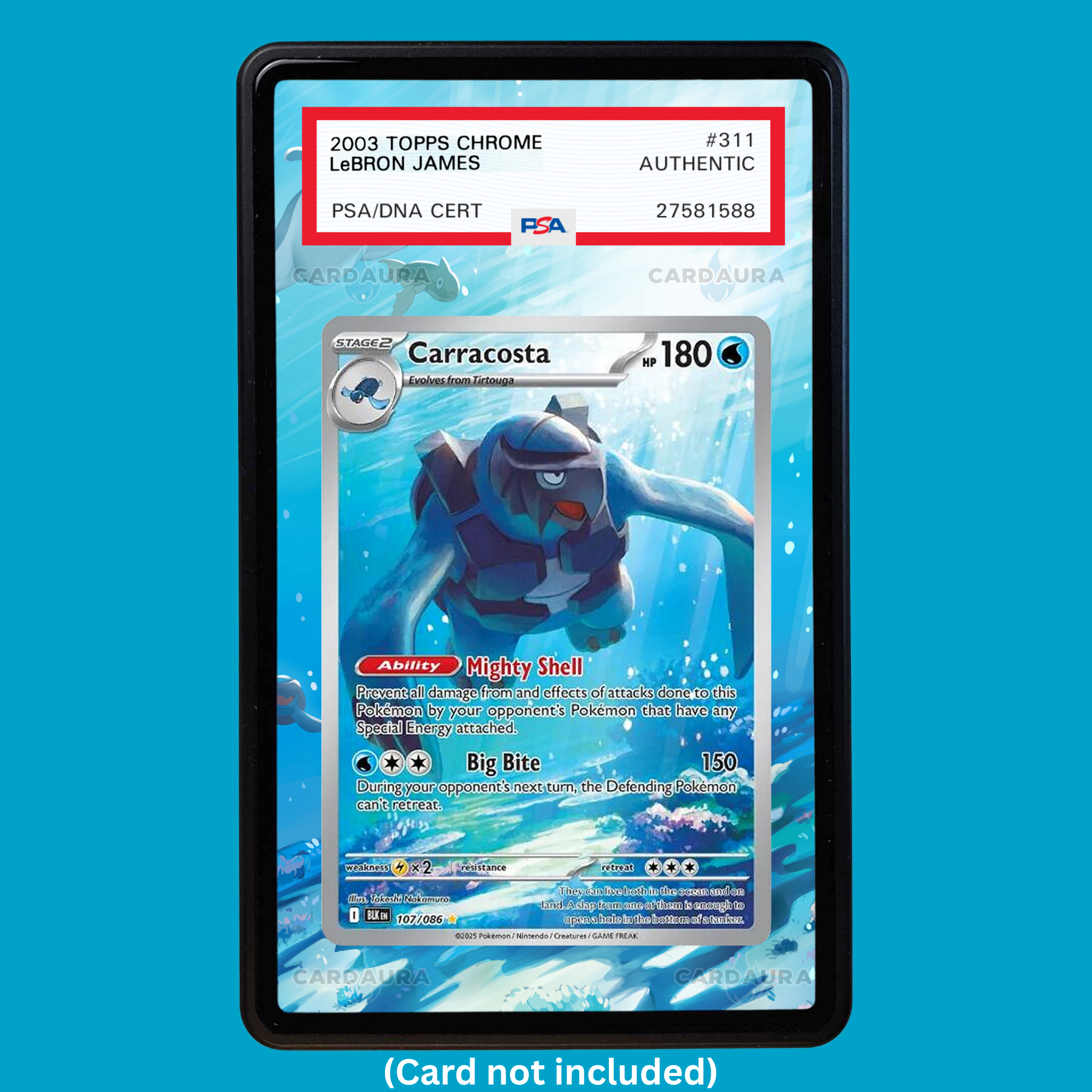 Hand-drawn Carracosta 107/086 Black Bolt extended art display case insert for graded Pokémon cards