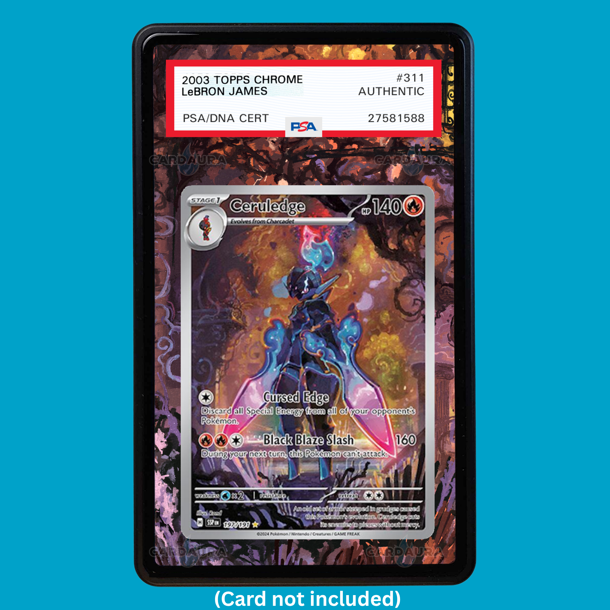 Hand-drawn Ceruledge 197/191 Surging Sparks extended art display case insert for graded Pokémon cards