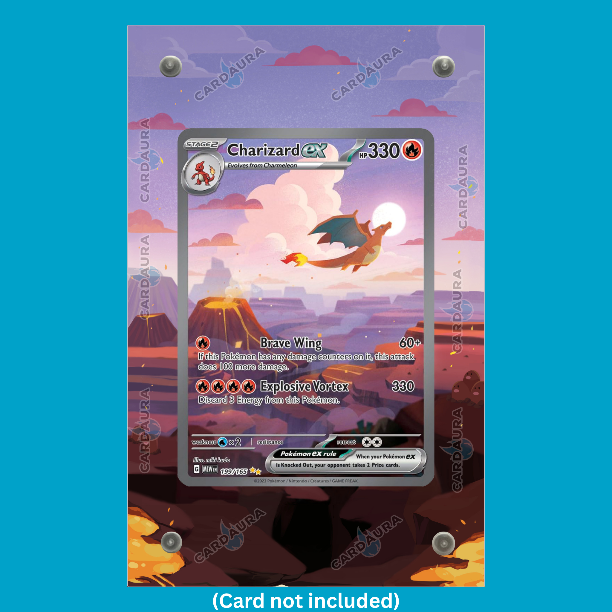 Charizard 199/165 From Set 151 Pokémon Card Display Case (Extended Art Frame) | Magnetic Acrylic Holder for Ungraded Cards