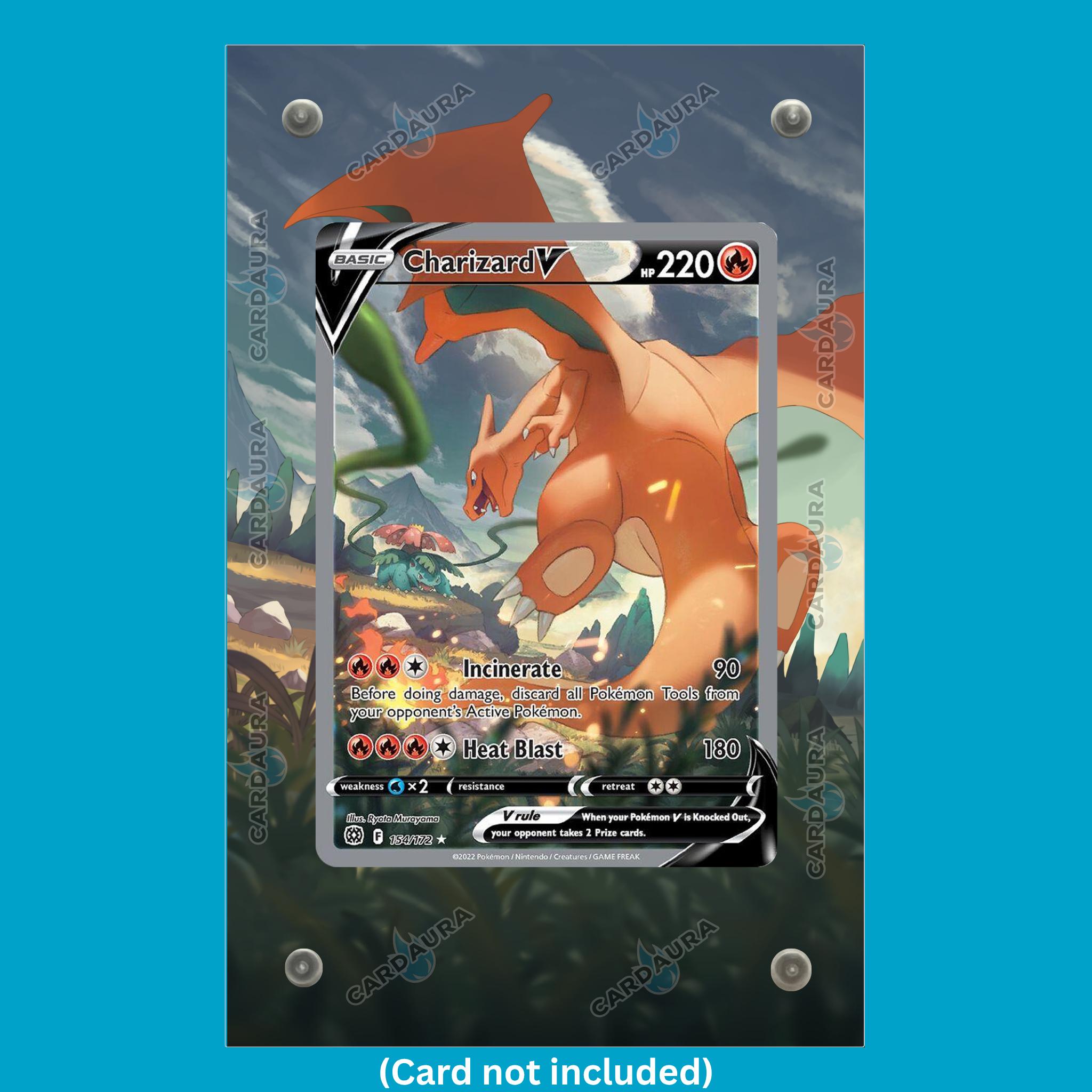 Charizard V 154/172 From Brilliant Stars Pokémon Card Display Case (Extended Art Frame) | Magnetic Acrylic Holder for Ungraded Cards