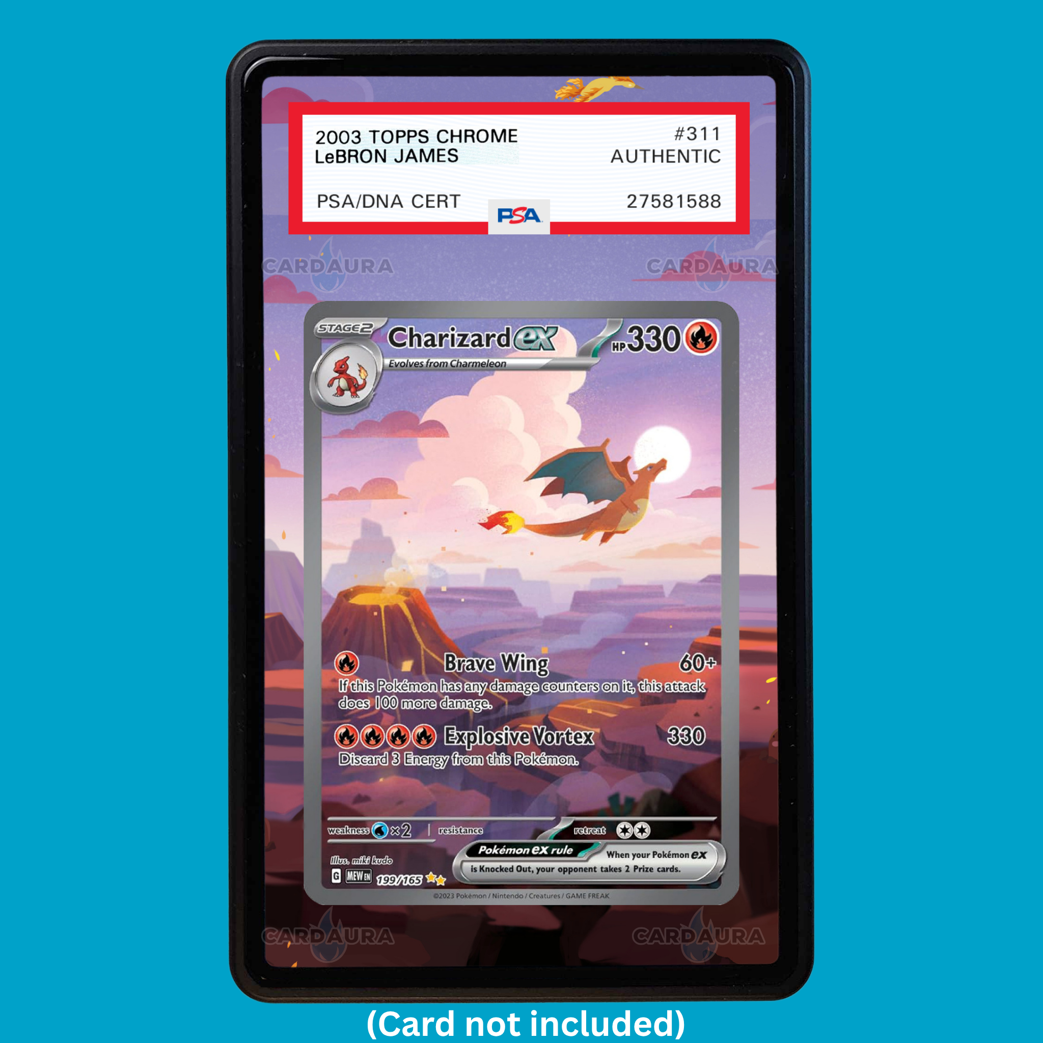 Hand-drawn Charizard 199/165 Set 151 extended art display case insert for graded Pokémon cards