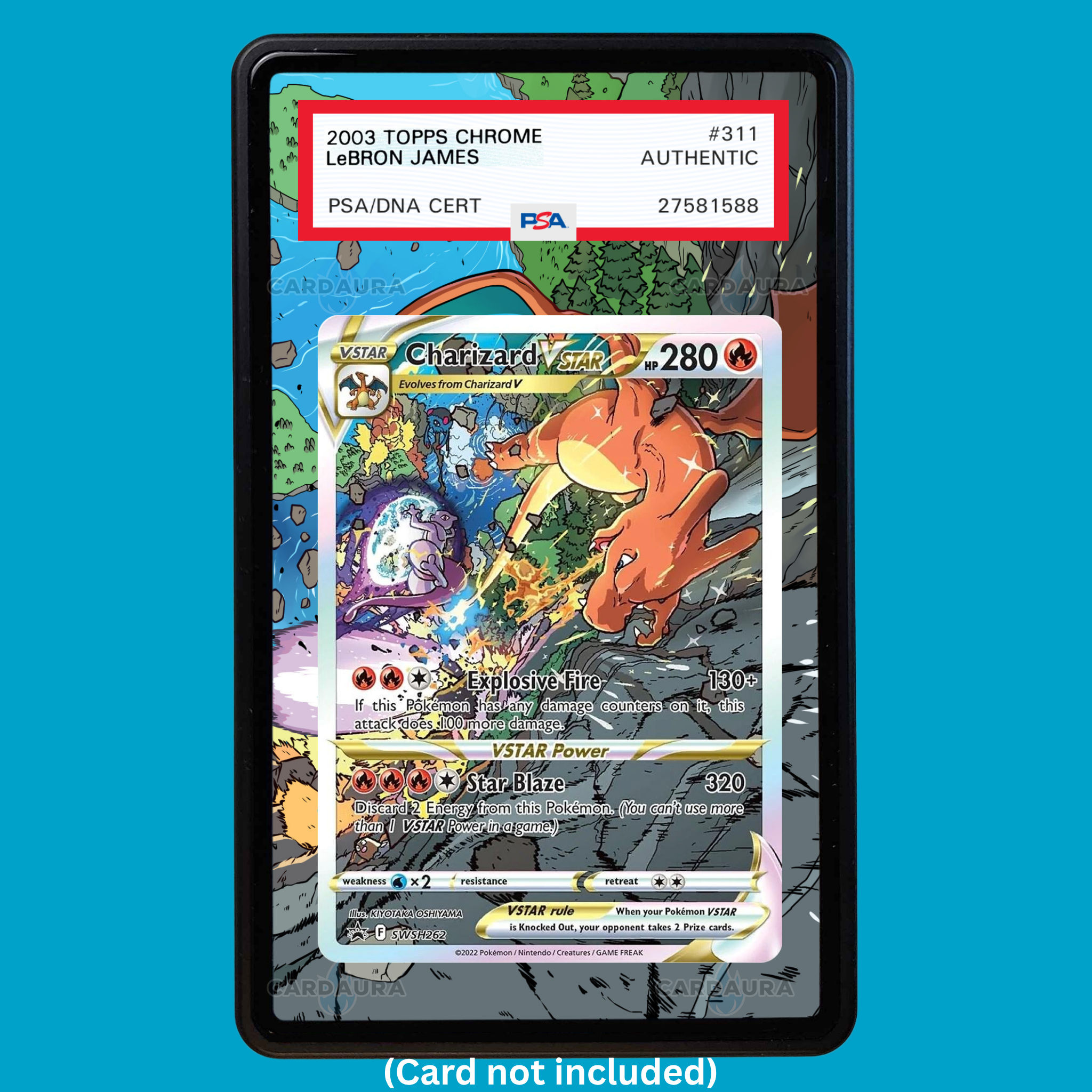 Hand-drawn Charizard VSTAR SWSH262 Crown Zenith extended art display case insert for graded Pokémon cards