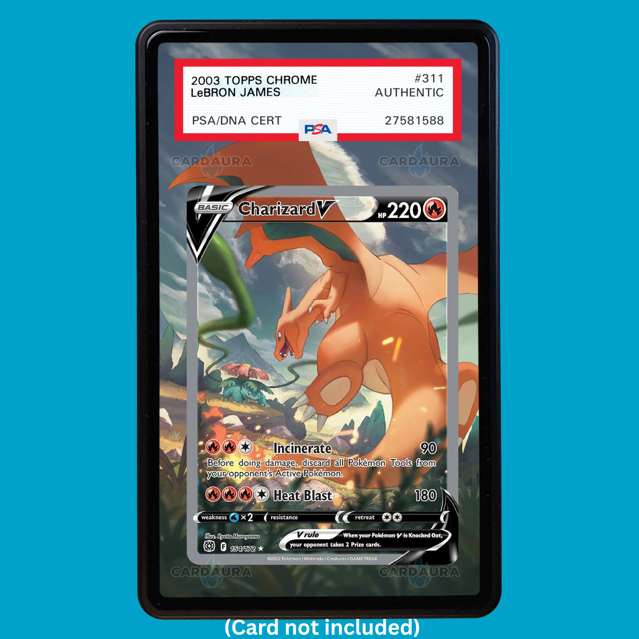 Hand-drawn Charizard V 154/172 Brilliant Stars extended art display case insert for graded Pokémon cards